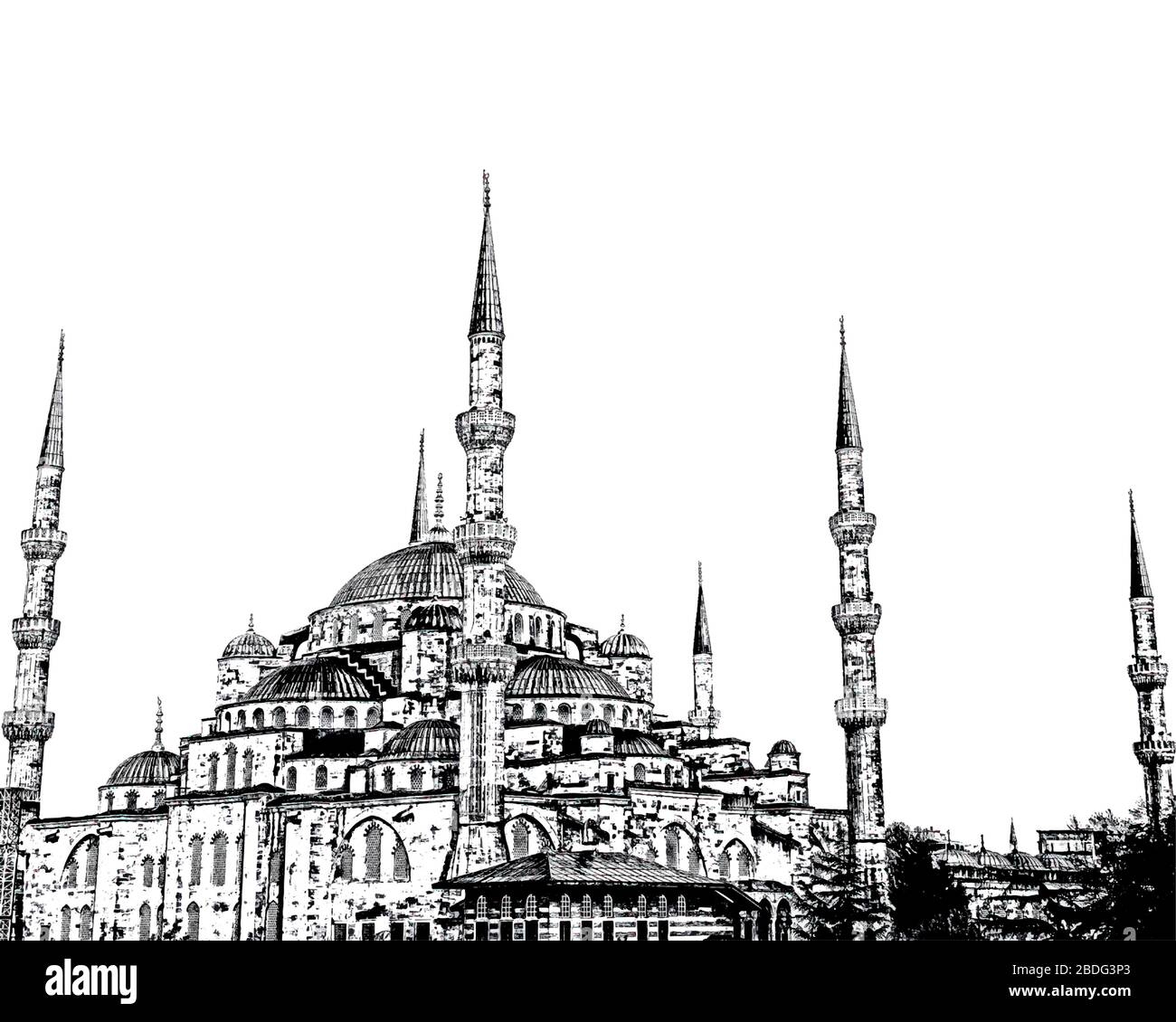 La moschea blu disegna il vettore isolato su sfondo bianco Illustrazione Vettoriale