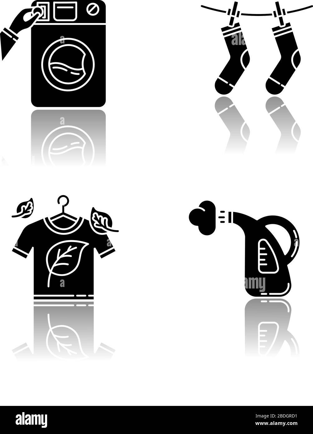 Vestiti di lavaggio goccia ombra nero glyph icone set. Lavanderia a gettoni  e lavaggio a vapore. Cura dei tessuti, eco lavaggio a secco e all'aperto  Immagine e Vettoriale - Alamy