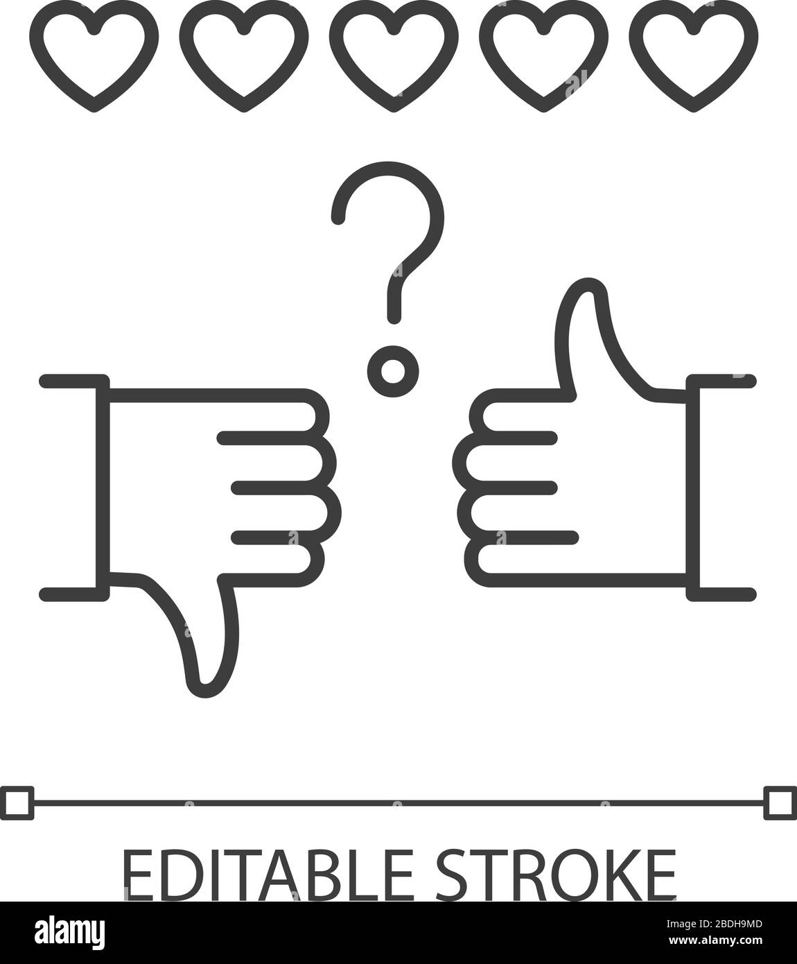 Icona lineare perfetta per la velocità di visualizzazione dei pixel. Pollici su e giù. Feedback sulle storie dei social media. Illustrazione personalizzabile a linee sottili. Simbolo contorno Illustrazione Vettoriale