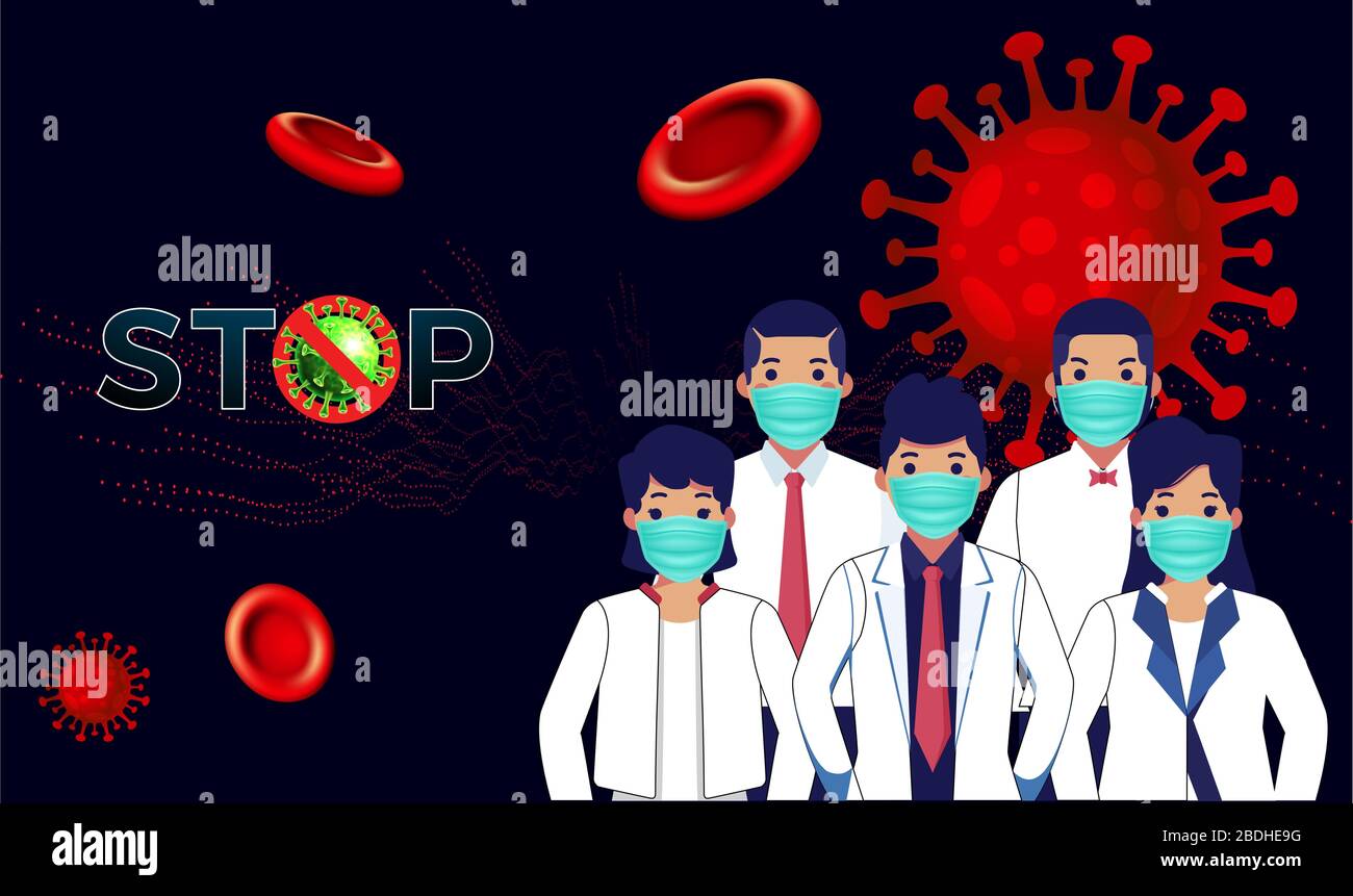 team medico che indossa la maschera per fermare il virus corona Illustrazione Vettoriale