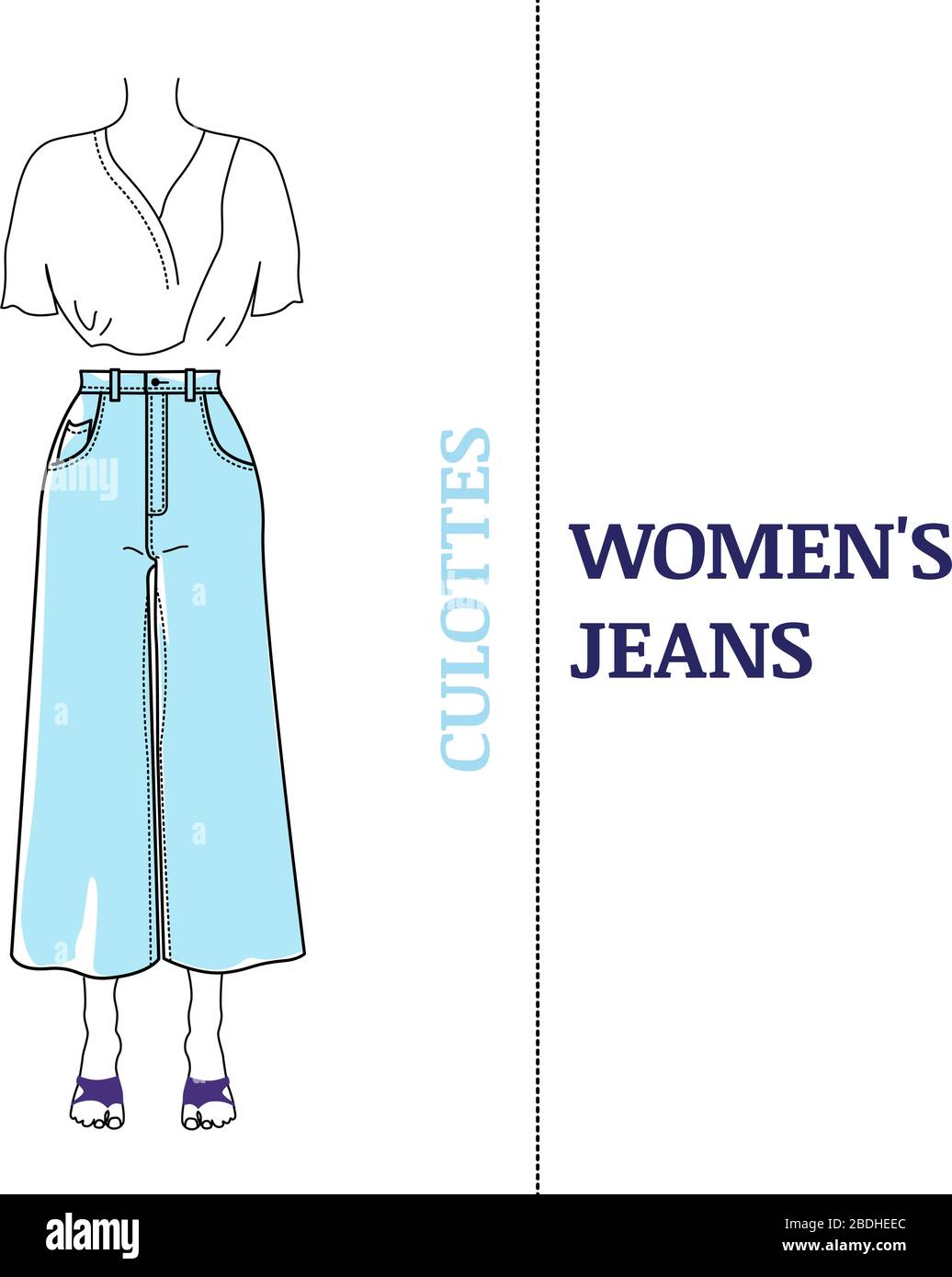 Jeans in stile culotte Illustrazione Vettoriale