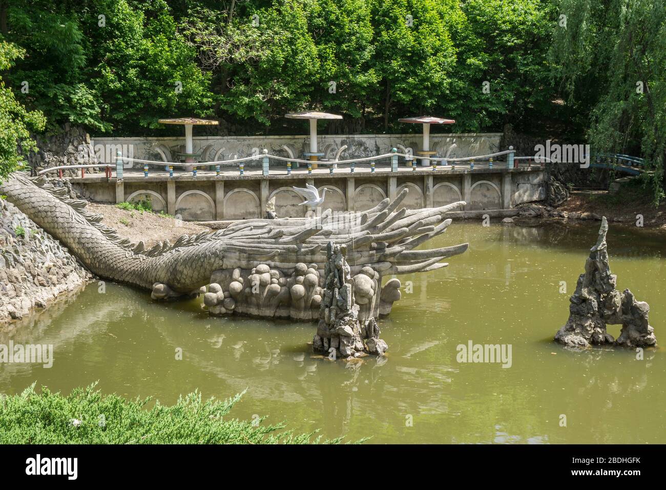 Scultura di un drago a Park, Corea del Nord Foto Stock