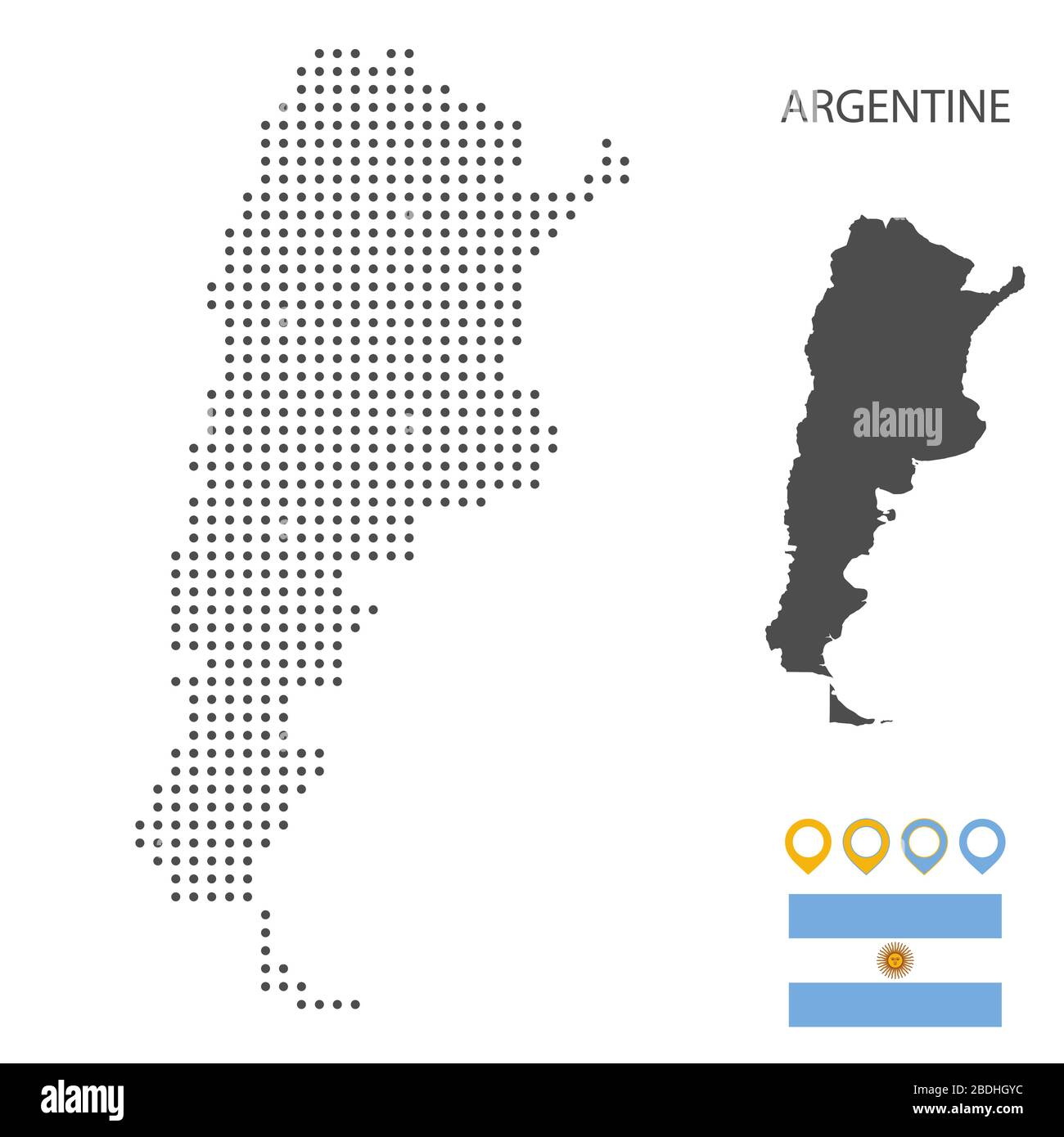 Mappa argentina punteggiata su sfondo bianco vettore isolato. Illustrazione per la progettazione di tecnologie o infografiche. Isolato su sfondo bianco. Illustrazione Vettoriale