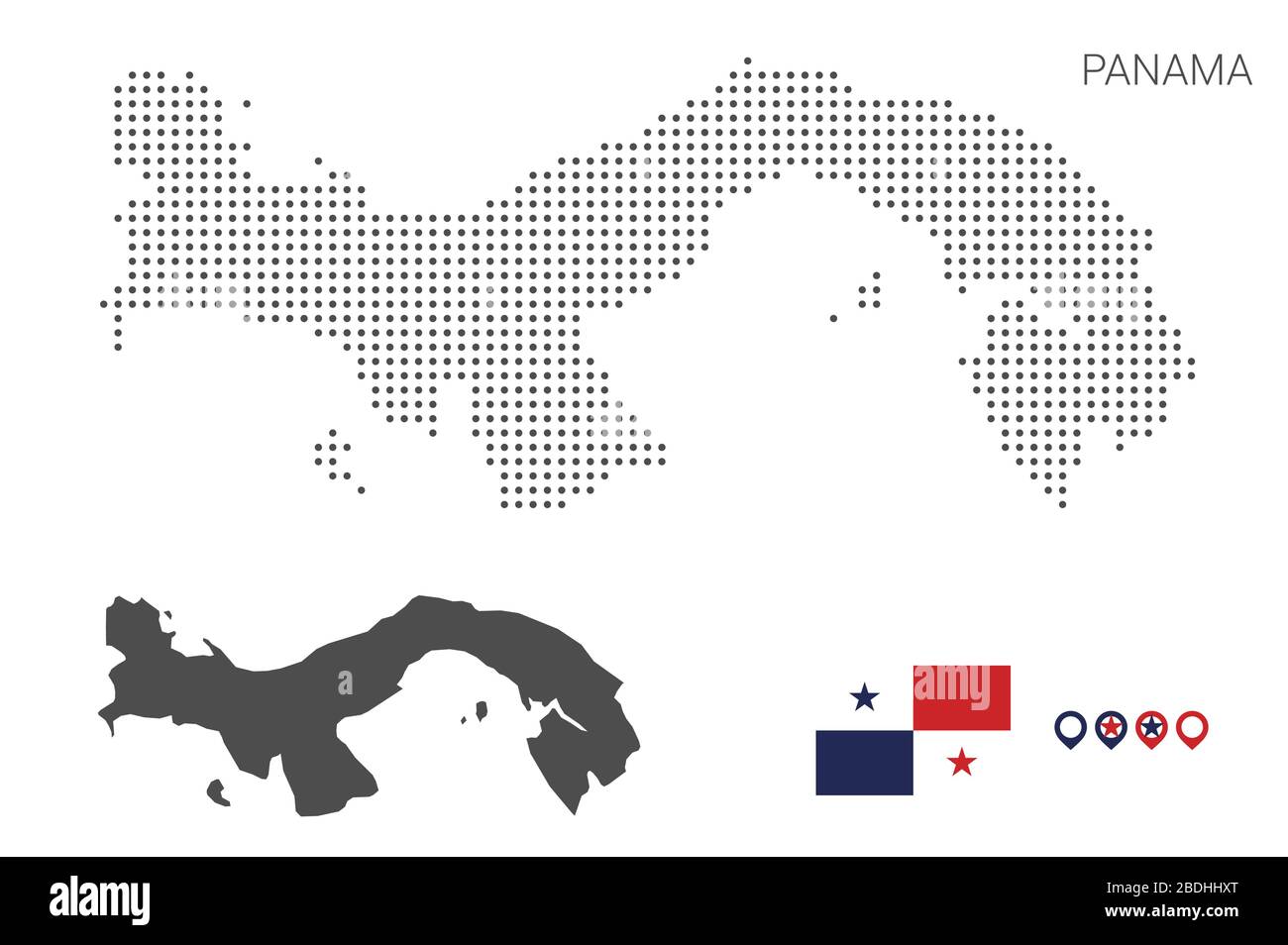 Mappa di Panama punteggiata su sfondo bianco vettore isolato. Illustrazione per la progettazione di tecnologie o infografiche. Isolato su sfondo bianco. Illustrazione Vettoriale
