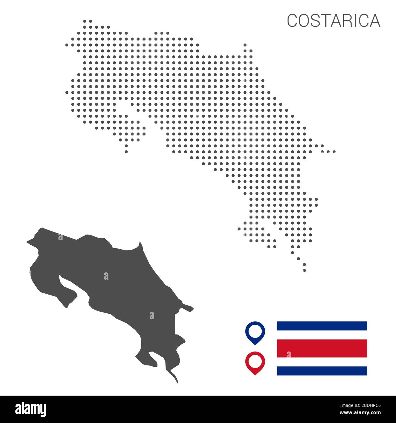 Mappa del Costa Rica punteggiata su sfondo bianco vettore isolato. Illustrazione per la progettazione di tecnologie o infografiche. Isolato su sfondo bianco. Illustrazione Vettoriale