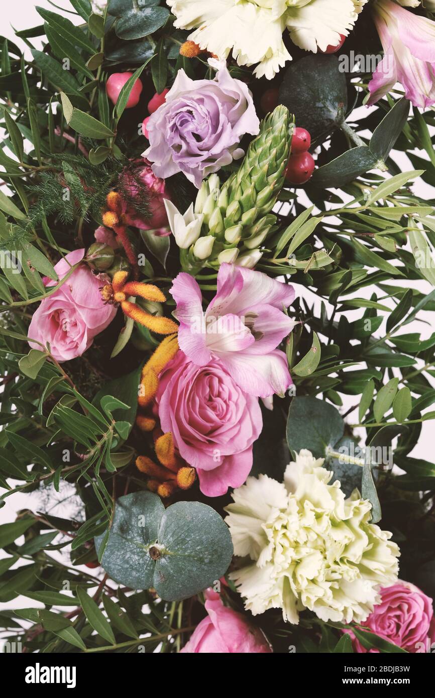 Sfondo floreale. Fiori diversi primo piano verticale Foto Stock
