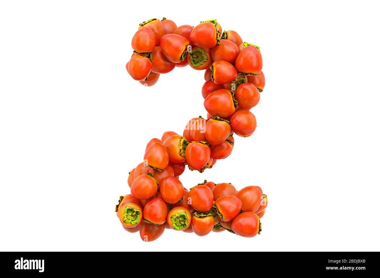 Numero 2 da persimmons, rendering 3D isolato su sfondo bianco Foto Stock
