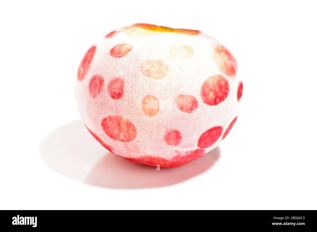Mela congelata con impronte digitali isolate su sfondo bianco Foto Stock