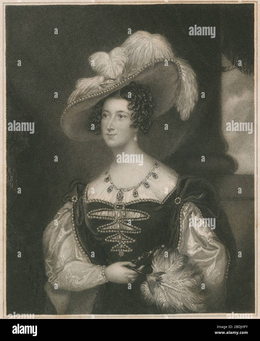 Incisione antica, Anna Maria, Marchionessa di Tavistock. Anna Maria Russell, Duchessa di Bedford (1783-1857), fu un'amica permanente della Regina Vittoria, che servì come Signora della Bedchamber tra il 1837 e il 1841. È stata anche l'originatrice del pasto inglese 'tè pomeridiano'. FONTE: INCISIONE ORIGINALE Foto Stock