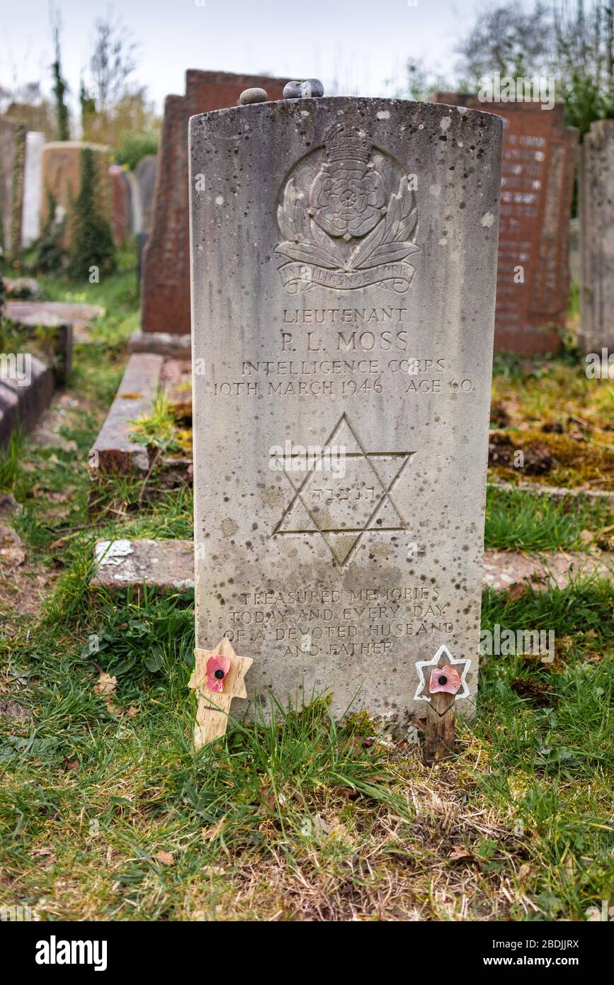 Tomba di un tenente ebreo britannico del British Intelligence Corps durante la seconda guerra mondiale sul vecchio cimitero di Southampton Common, Inghilterra, Regno Unito Foto Stock