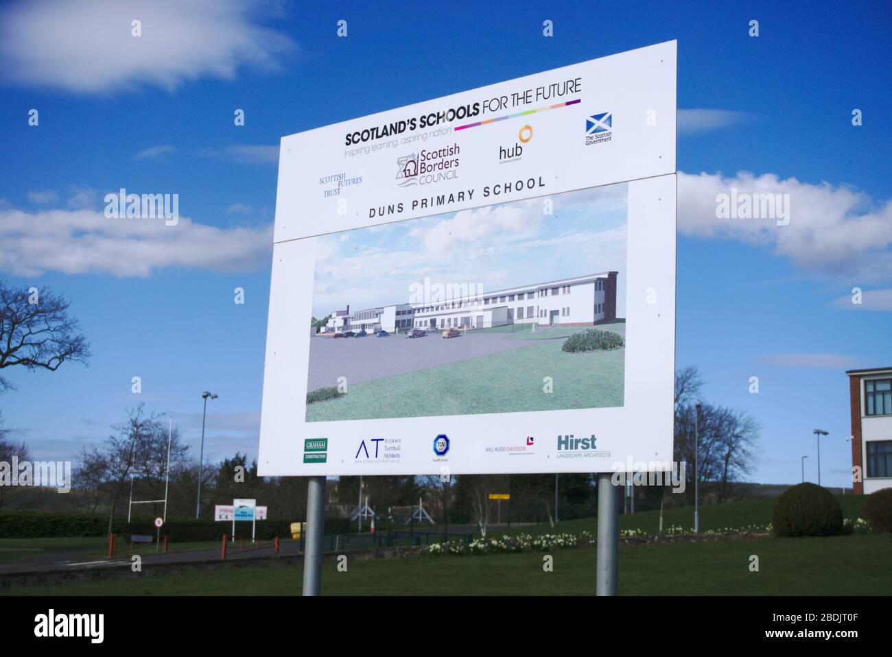 Aitken Turnbull Architects firma al di fuori del modernista, categoria B elencati Duns Primary School, Berwickshire, Scottish Borders, UK Foto Stock