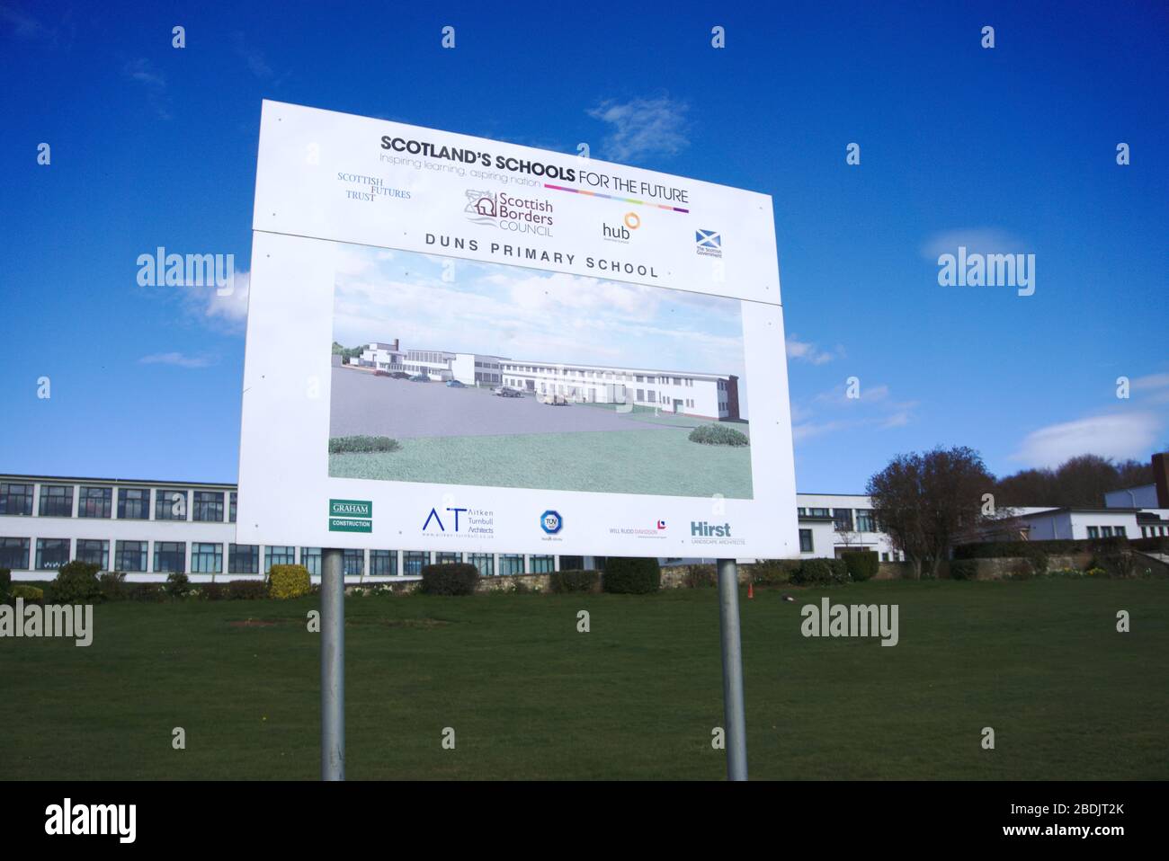 Aitken Turnbull Architects firma al di fuori del modernista, categoria B elencati Duns Primary School, Berwickshire, Scottish Borders, UK Foto Stock