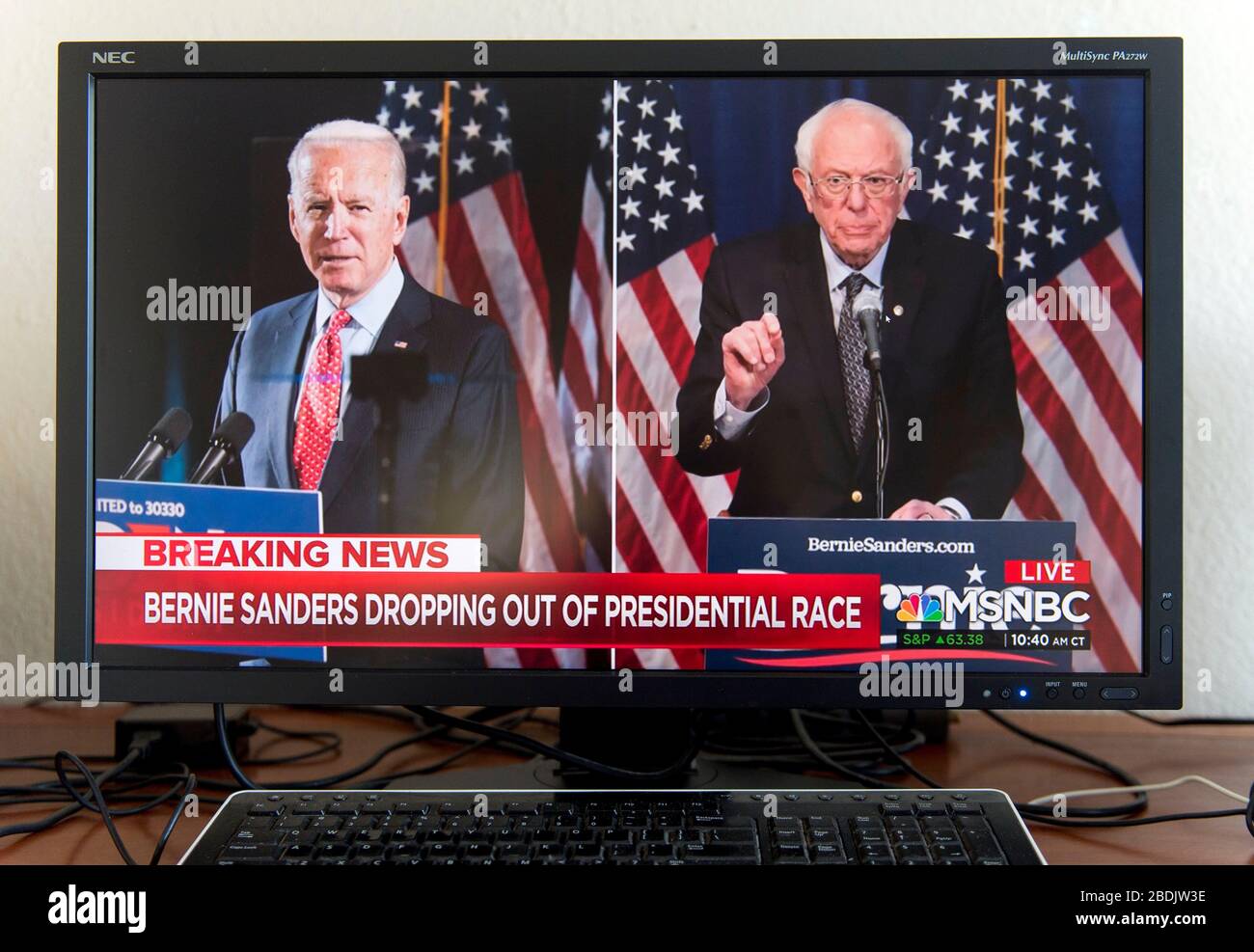 08 aprile 2020, Burlington, Vermont, Stati Uniti - UNA presa dello schermo del senatore BERNIE SANDERS che annuncia che sta cadendo fuori dalla corsa per la nomina democratica per il presidente.questo lascia il vicepresidente JOE BIDEN con un percorso chiaro alla nomina.(immagine di credito: © Brian Cahn/FILO DI ZUMA) Foto Stock