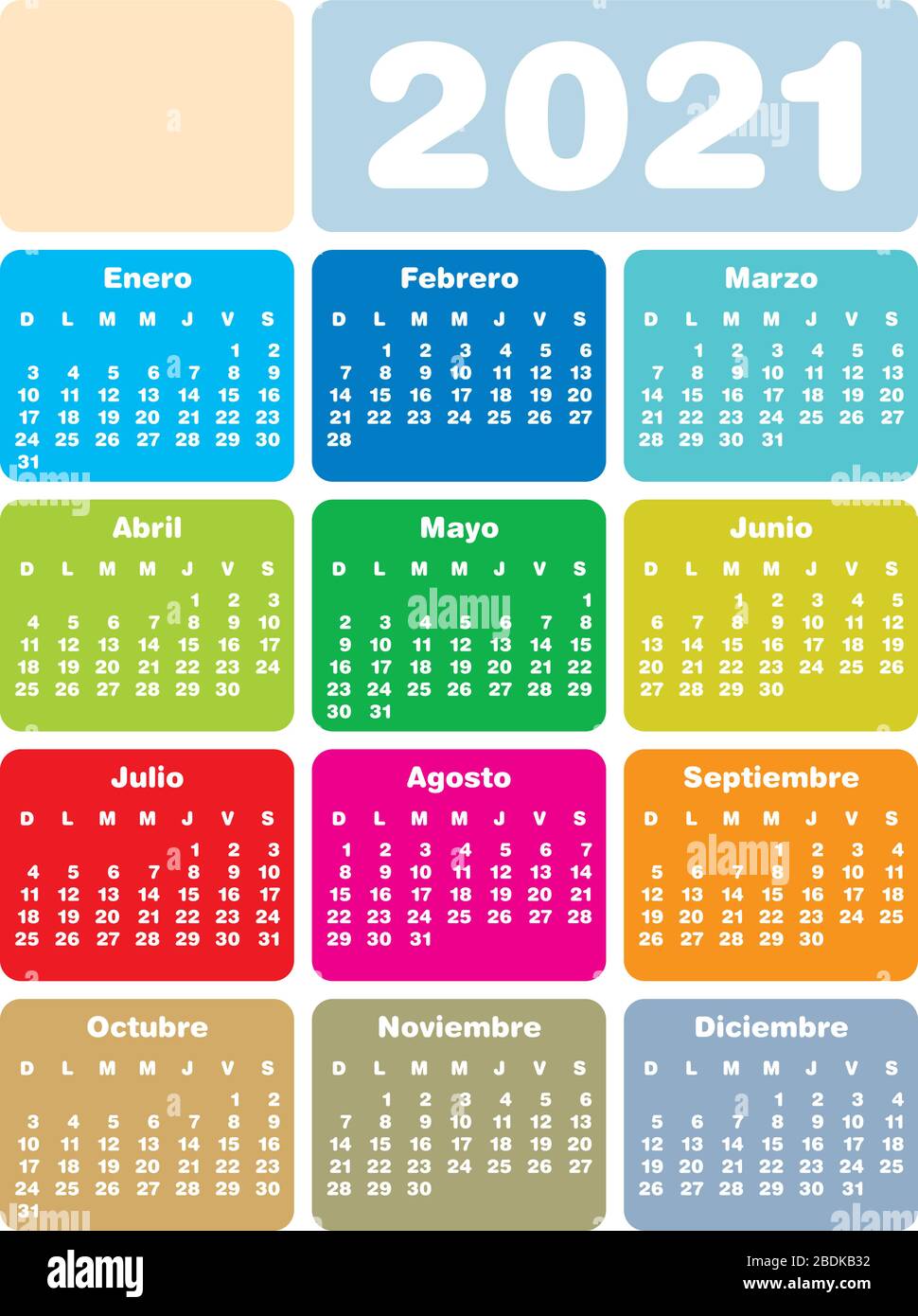 Calendario Colorato Per L Anno 2021 In Formato Vettoriale Lingua Spagnola Immagine E Vettoriale Alamy calendario colorato 2021