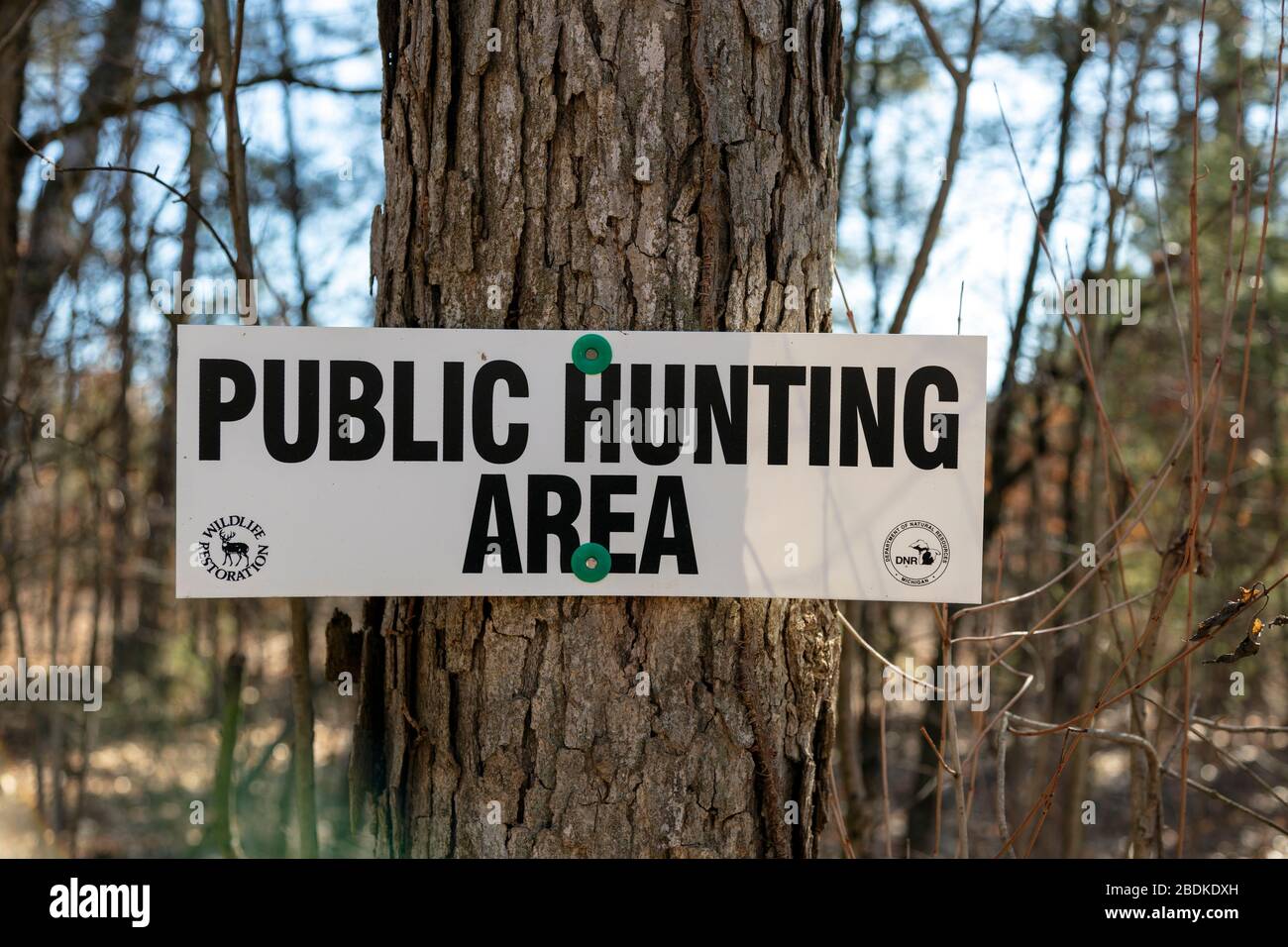 Cartello pubblico zona di caccia, di James D Coppinger/Dembinsky Photo Assoc Foto Stock