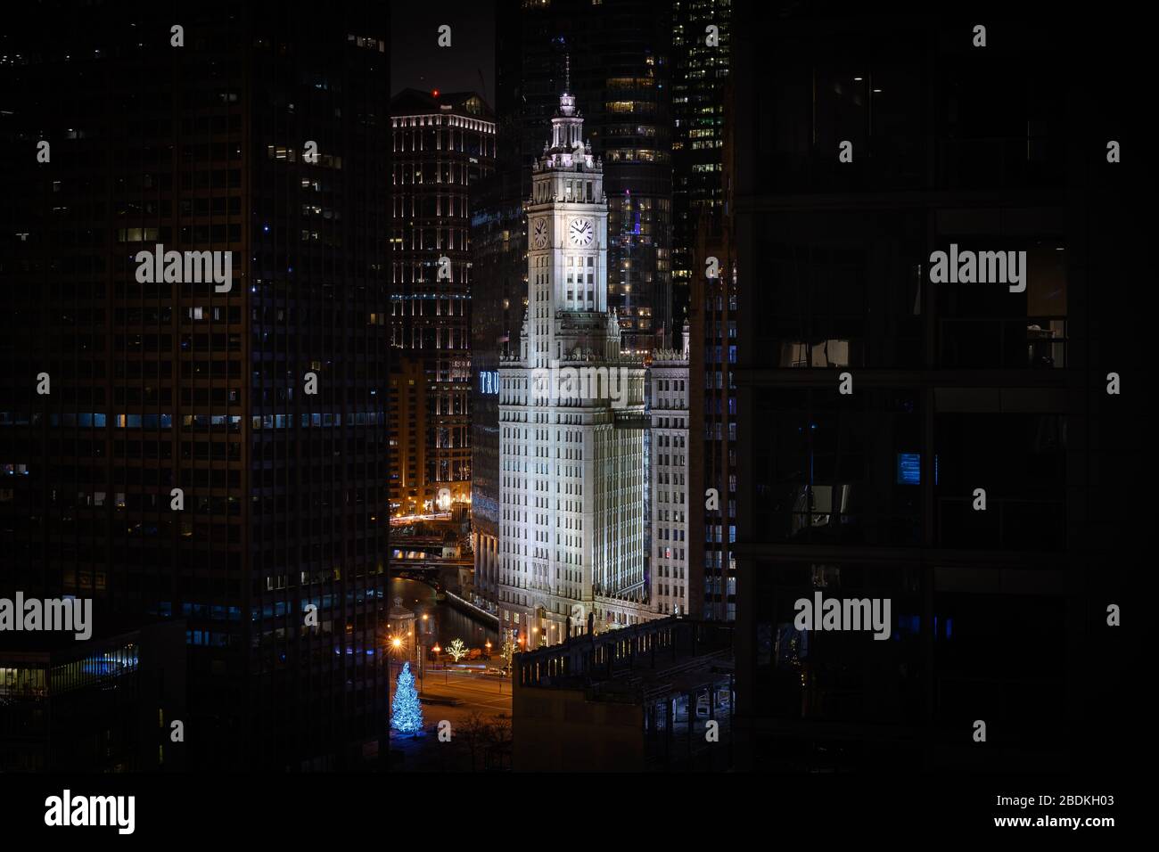 Il Wrigley Building, un punto di riferimento di Chicago. Foto Stock