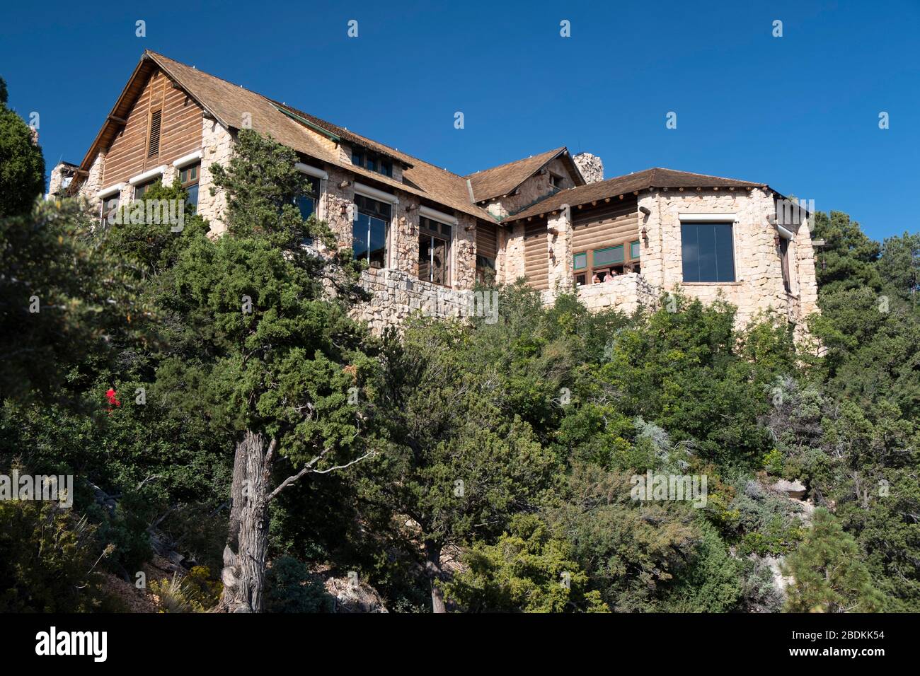 Vista esterna dello storico Grand Canyon Lodge, sul North Rim, Arizona Foto Stock