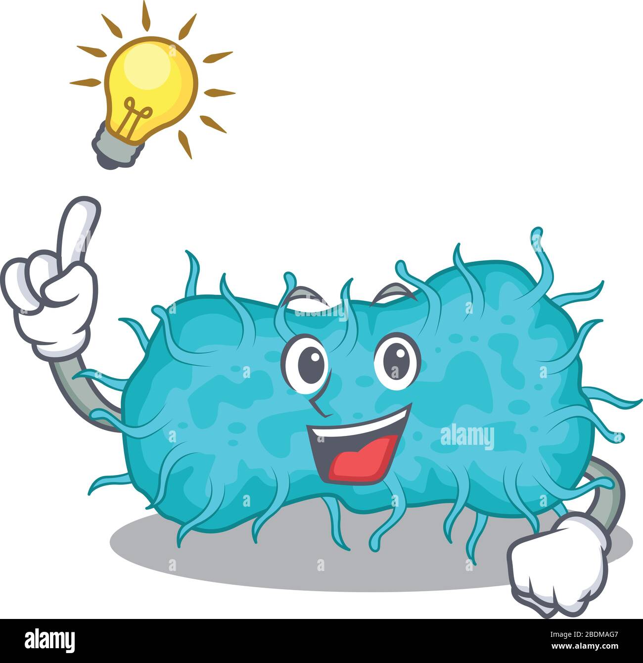 Mascot carattere di progettazione di batteri prokaryote con ha un'idea gesto intelligente Illustrazione Vettoriale