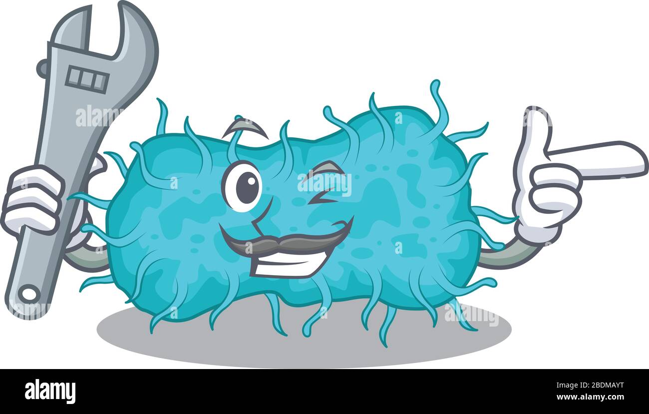 Un'immagine del concetto di mascotte meccanicomeccaniche procariote dei batteri Illustrazione Vettoriale