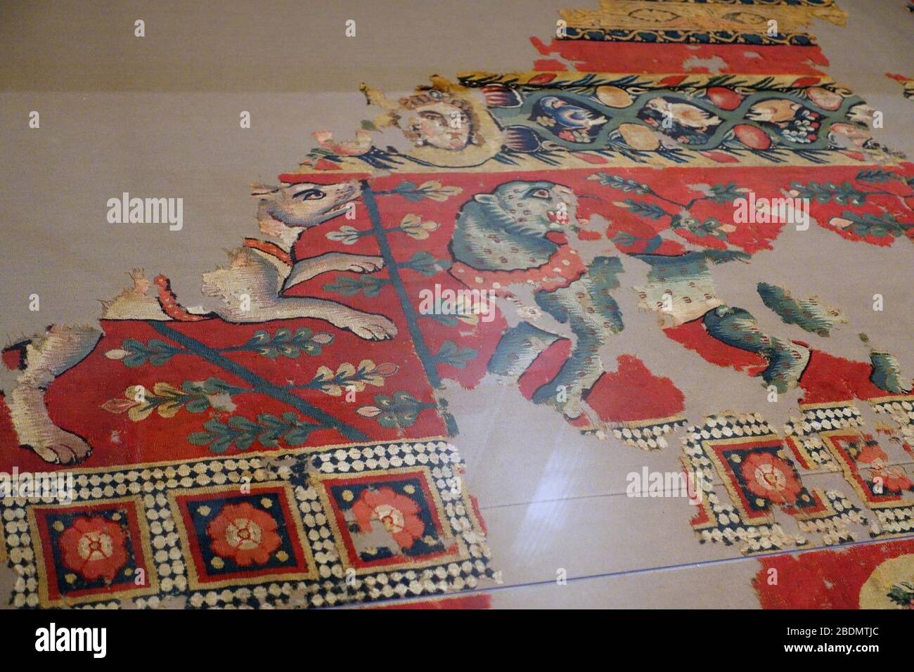 Appeso o tenda, Impero Romano d'Oriente, Egitto, o Turchia, 4 ° al 5 ° secolo DC, lana, lino, vista 4 Foto Stock