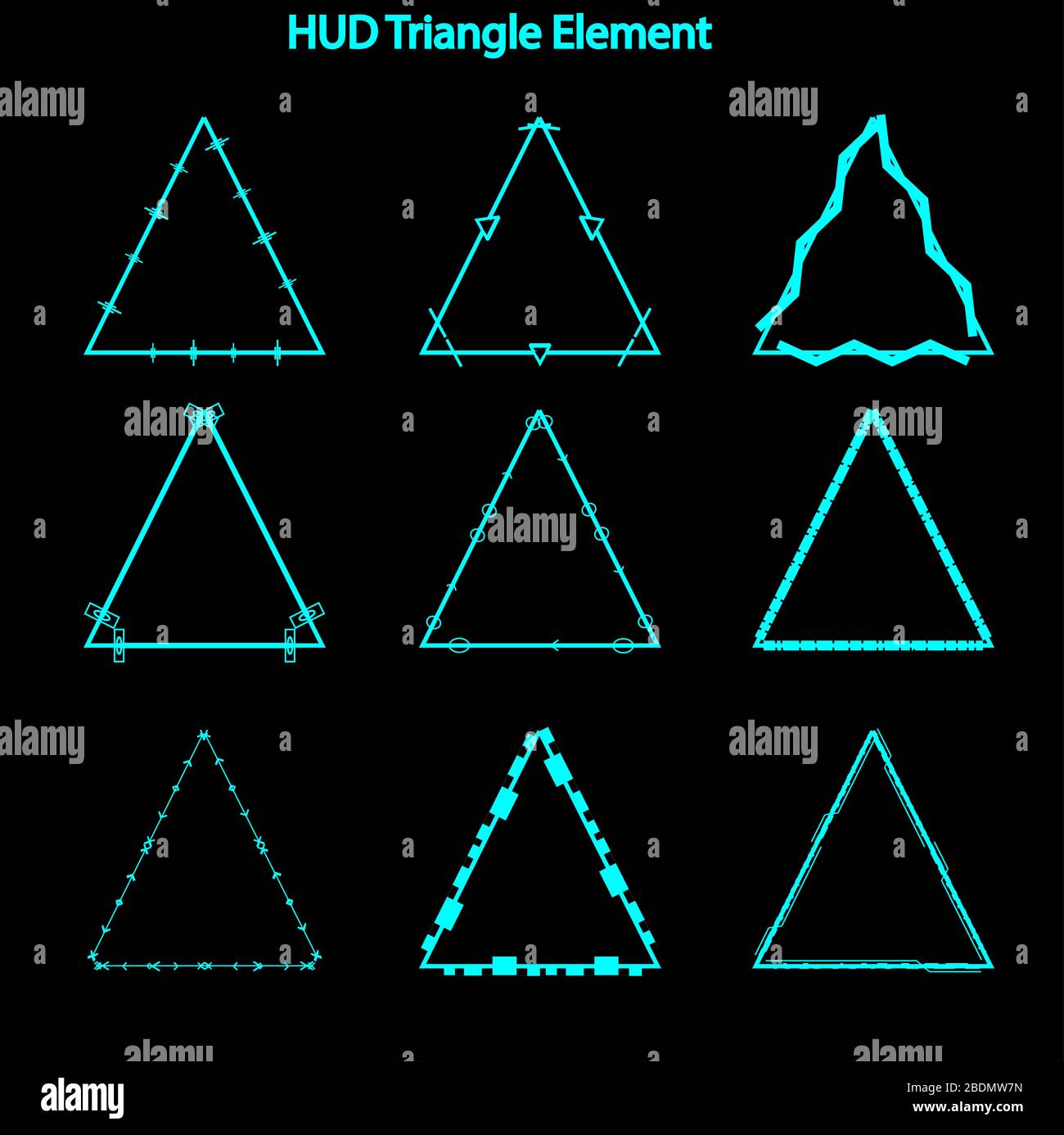 Set di elementi triangolari hud, futuristico Sci Fi Modern User Interface Set.elementi triangolari hud, display head-up, elementi hud Foto Stock