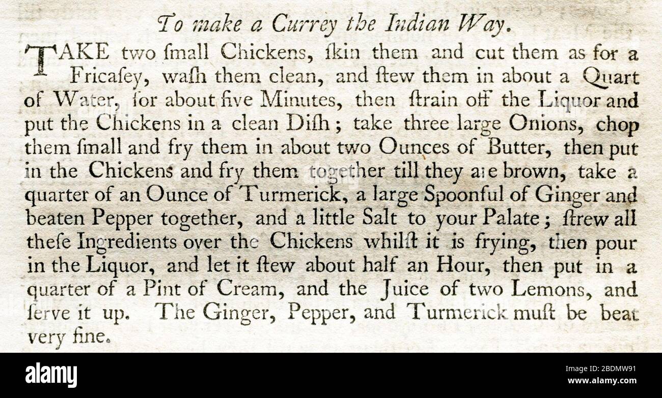 Hannah Glasse per fare un Currey l'edizione 1758 Indian Way. Foto Stock