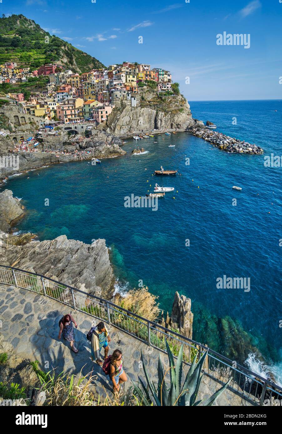 Sentiero costiero a Manarola nelle cinque Terre, Riviera ligure di Levante, Liguria, Italia Foto Stock