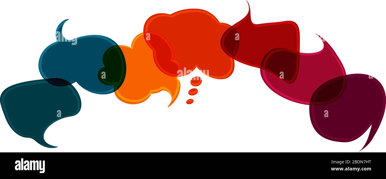 Fumetto a colori. Condividere l'idea. Parlare - discussione. Comunicazione. Social network. Cloud. Simbolo per parlare e comunicare. Amicizia Illustrazione Vettoriale