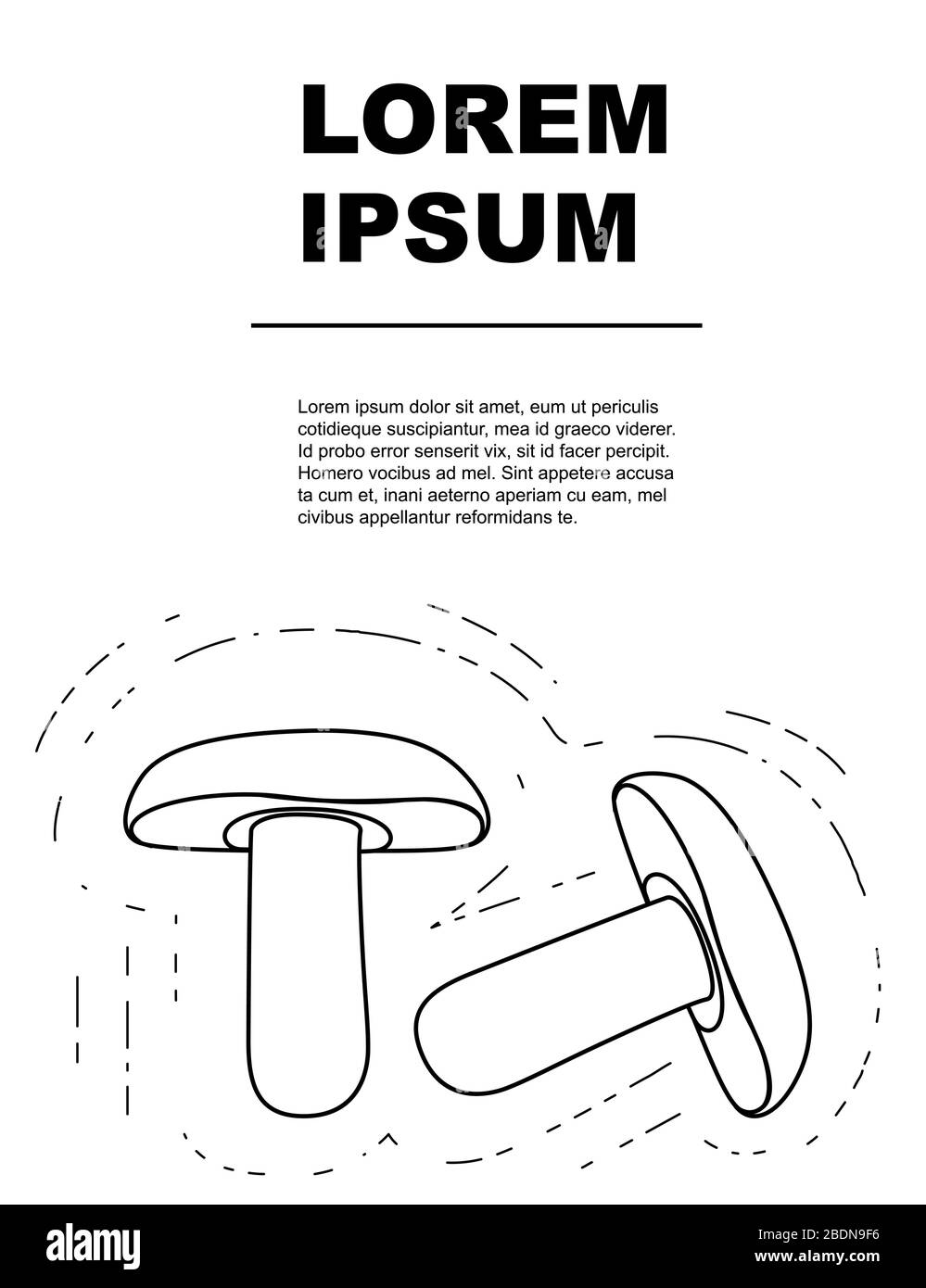 Pubblicità volantino o biglietto di auguri con profilo bianco porcini fungo piatto vettore illustrazione su sfondo bianco Illustrazione Vettoriale