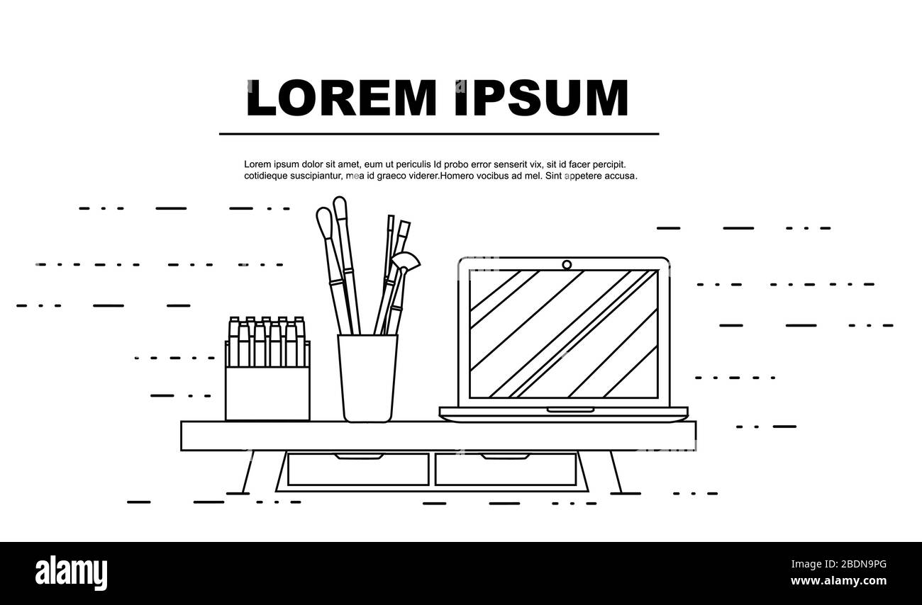 Design flyer con design flyer con piano di lavoro e illustrazione vettoriale su sfondo bianco Illustrazione Vettoriale