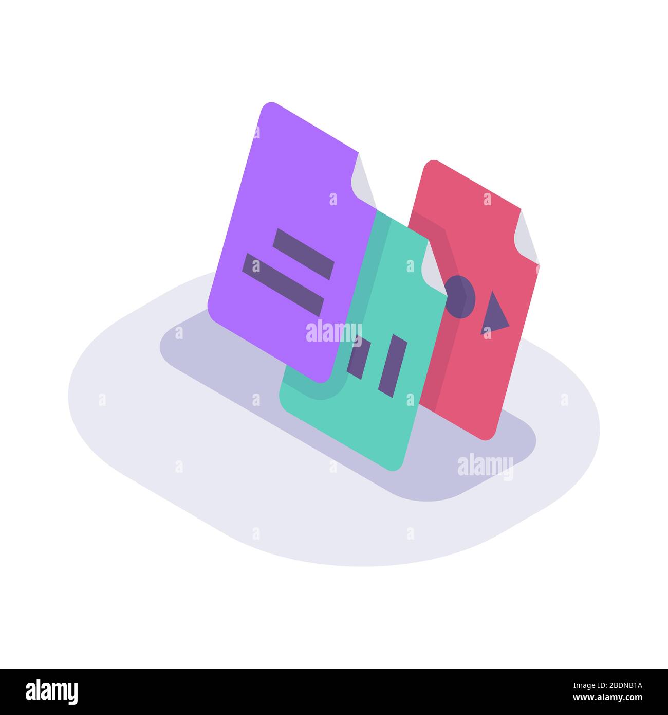 icona isometrica di vari documenti con vettore di colore di stile piatto moderno Foto Stock