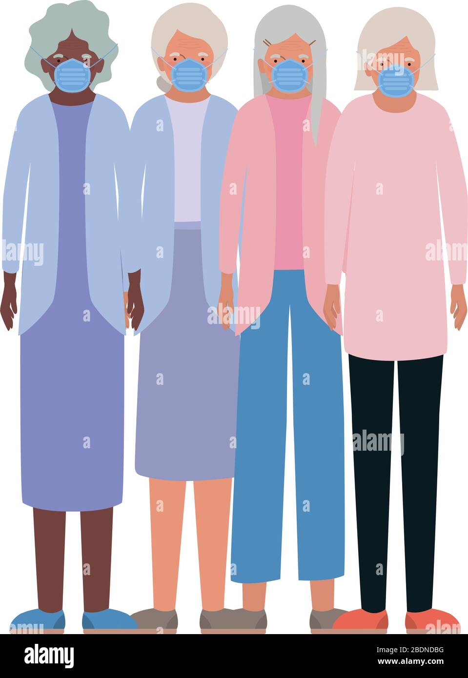 Donne anziane con maschere contro il design vettoriale Covid 19 Illustrazione Vettoriale
