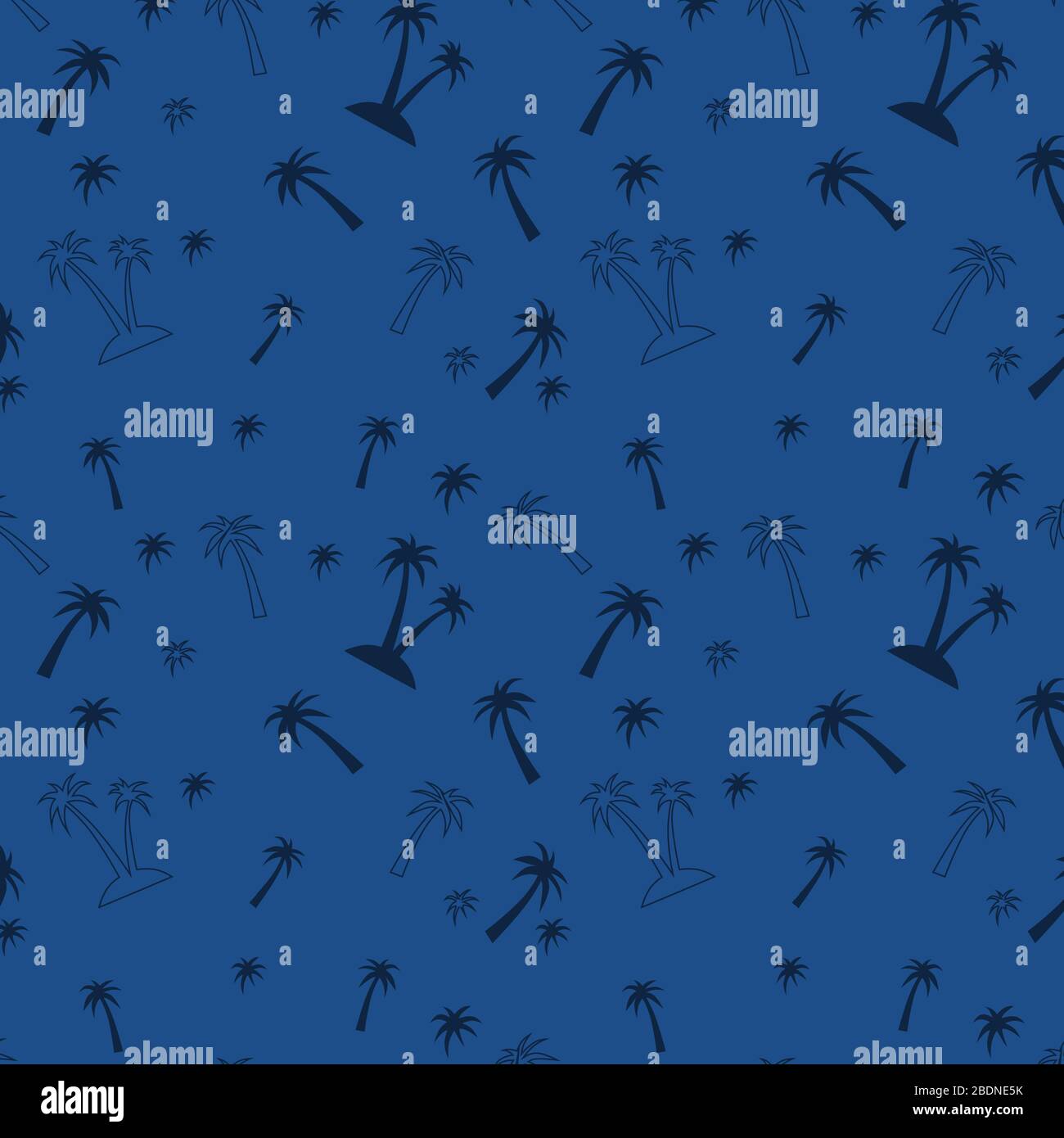 Motivo senza cuciture con palme su sfondo blu. Esotica carta da parati tropicale estiva. Sfondo floreale. Modello estivo Foto Stock