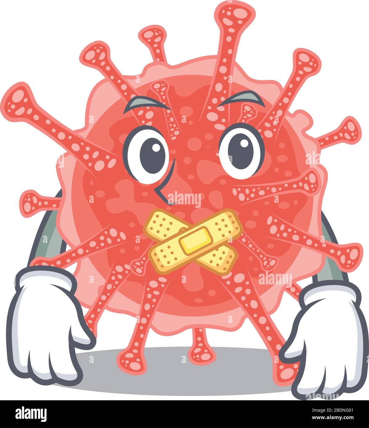 Oncovirus stile personaggio cartoon con misterioso gesto silenzioso Illustrazione Vettoriale