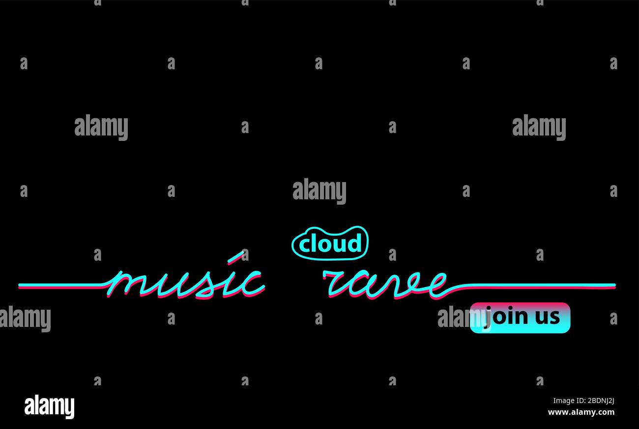 Music cloud rave banner Web nero, sfondo con tiktok colori. Illustrazione Vettoriale