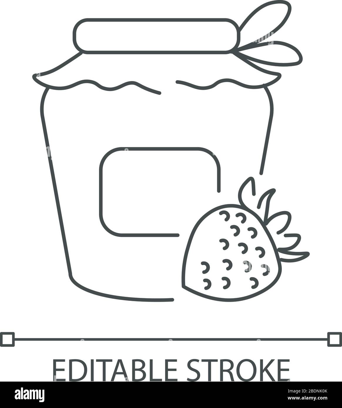 Icona lineare perfetta per l'imbottigliamento dei pixel. Illustrazione personalizzabile a linee sottili. Preparazione di marmellata di frutta fatta in casa, preparazione di confit. Simbolo del contorno di inscatolamento Illustrazione Vettoriale