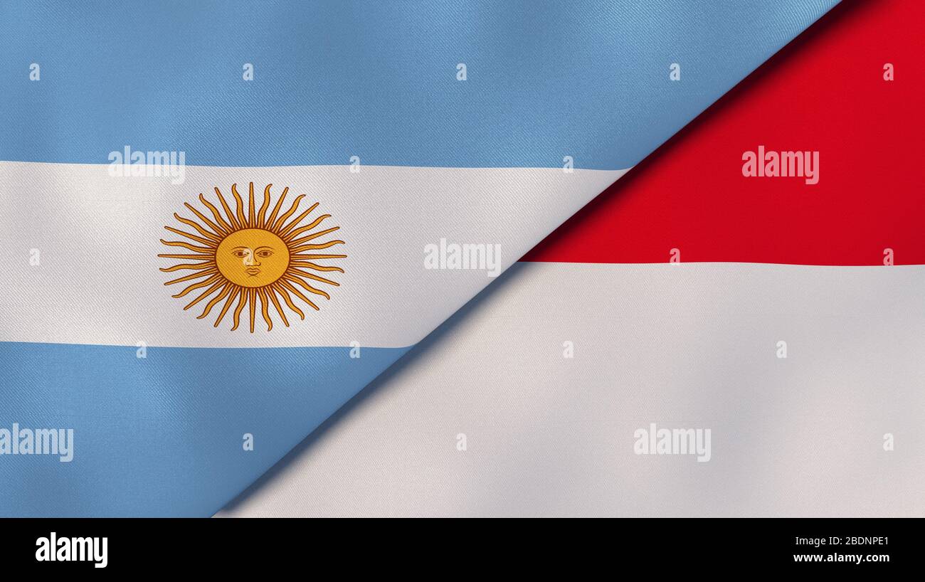 Due bandiere di stato dell'Argentina e di Monaco. Background aziendale di alta qualità. illustrazione 3d Foto Stock