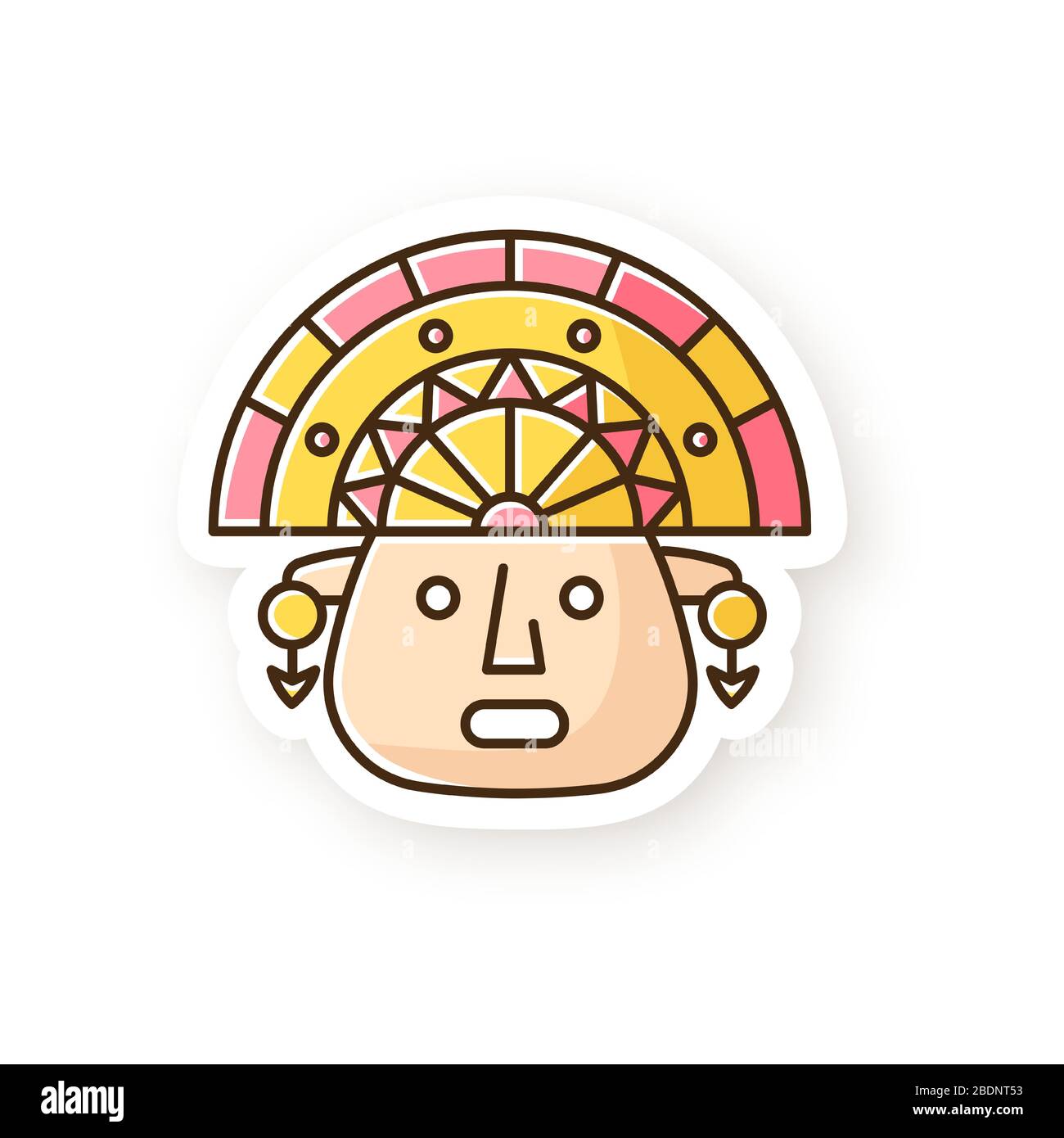 La patch Incas. L'uomo faccia in tradizionale Headdress inca. Maschera cerimoniale azteca. Antico idolo sudamericano. dio ispanico. Cultura peruviana. Colore RGB Illustrazione Vettoriale
