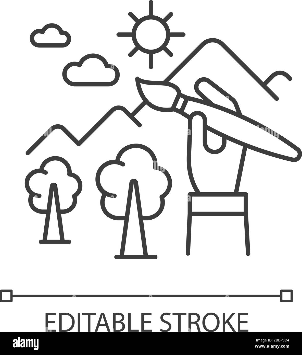 Icona lineare perfetta pixel artista Illustrator. Decoratore, creatore di disegni di arte tradizionale. Illustrazione personalizzabile a linee sottili. Simbolo contorno. Vettore Illustrazione Vettoriale