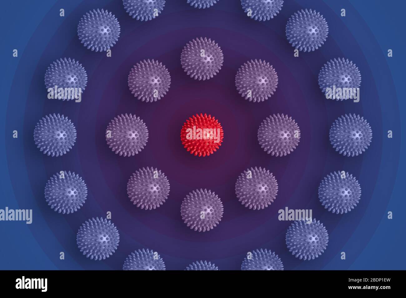 Mantenere le misure preventive a distanza sociale durante la pandemia di quarantena del coronavirus Covid-19. Sfondo gradiente geometrico radiale astratto. G colorato Foto Stock