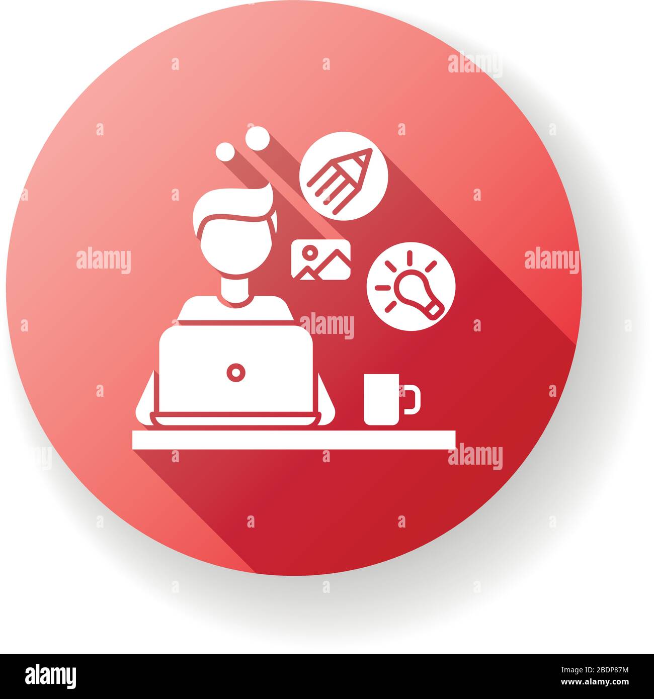 Grafico rosso disegno piatto a lunga ombra icona glifo. Illustratore remoto, editor, artista creativo. Editing grafico, design artistico, online Illustrazione Vettoriale