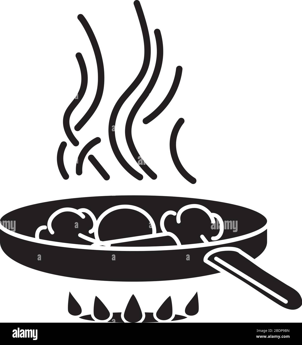 Icona glyph nero frittura. Preparazione rapida degli alimenti, preparazione dei pasti in olio simbolo di silhouette su spazio bianco. Tecnica culinaria. Pentola di cottura con Illustrazione Vettoriale