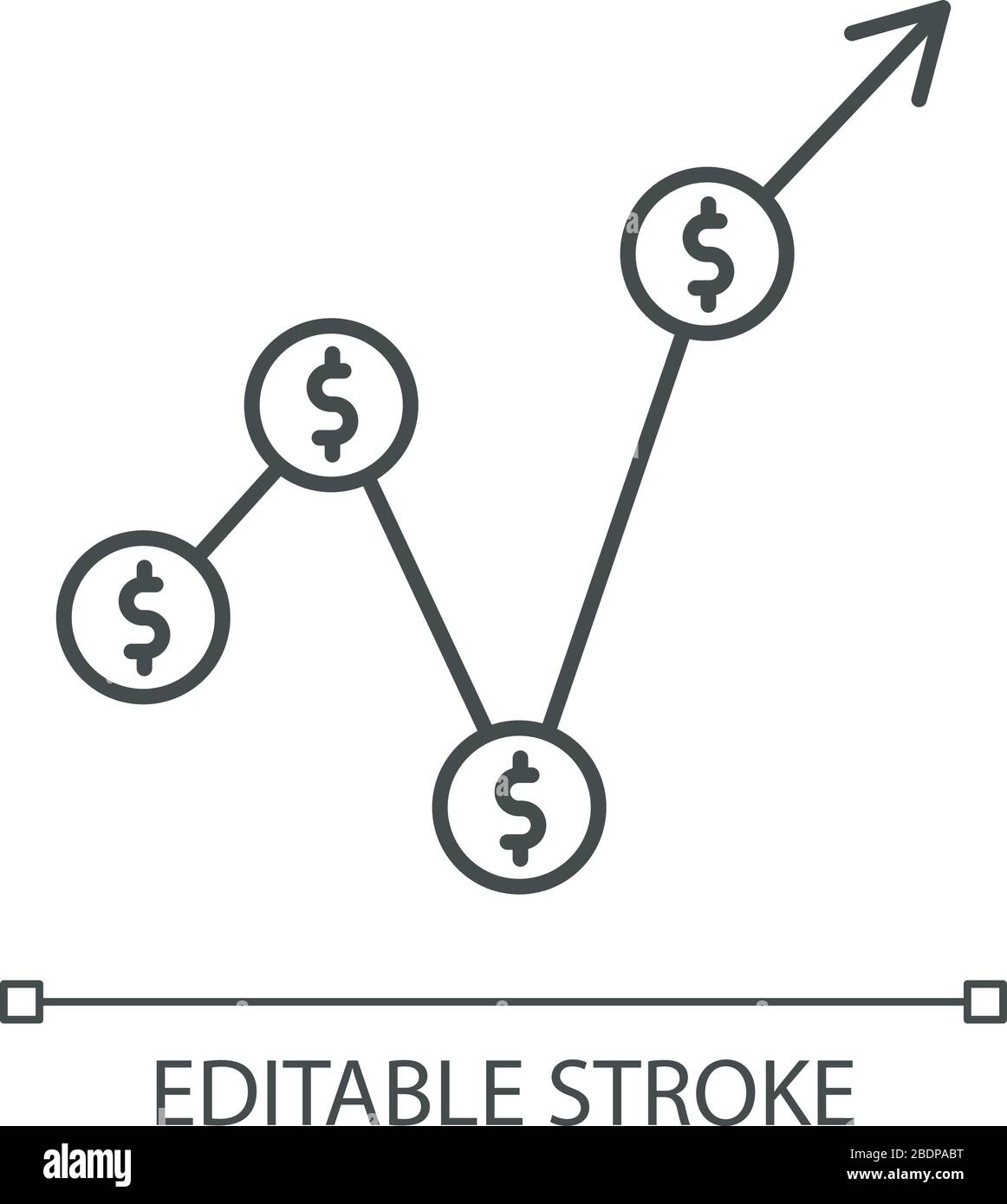 Icona lineare perfetta pixel prodotto interno lordo. Misura monetaria del valore di mercato. Illustrazione personalizzabile a linee sottili. Simbolo contorno. Vettore isolato Illustrazione Vettoriale