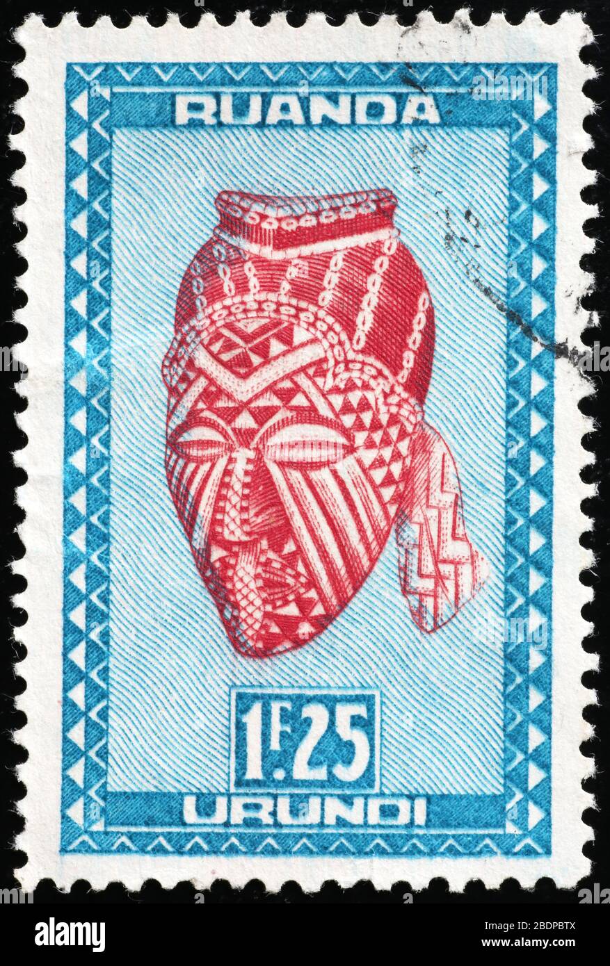 Maschera africana sul timbro di Ruanda Urundi Foto Stock