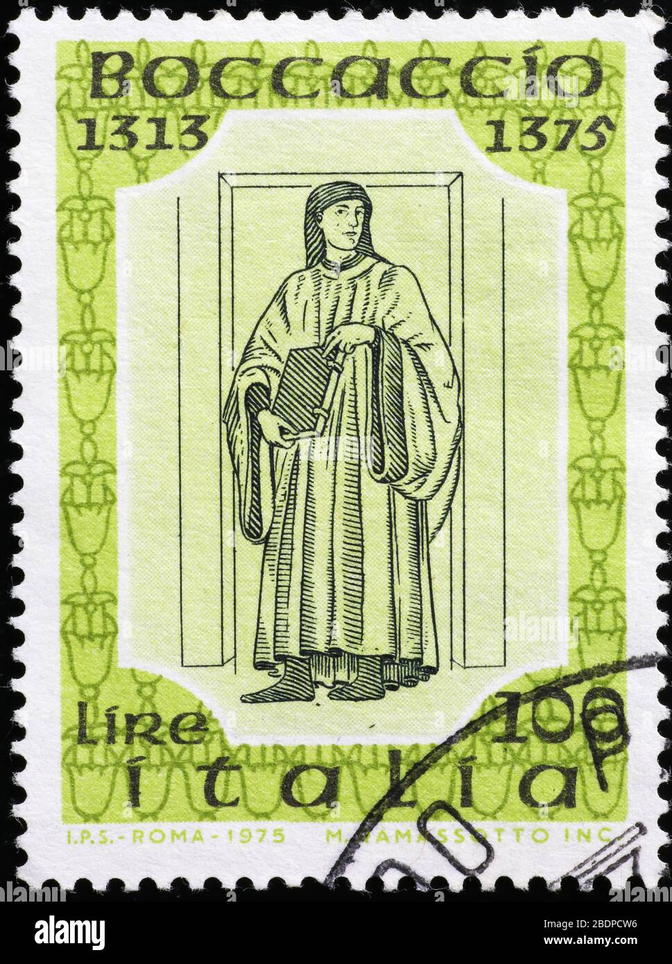 Giovanni Boccaccio su antico francobollo italiano Foto Stock