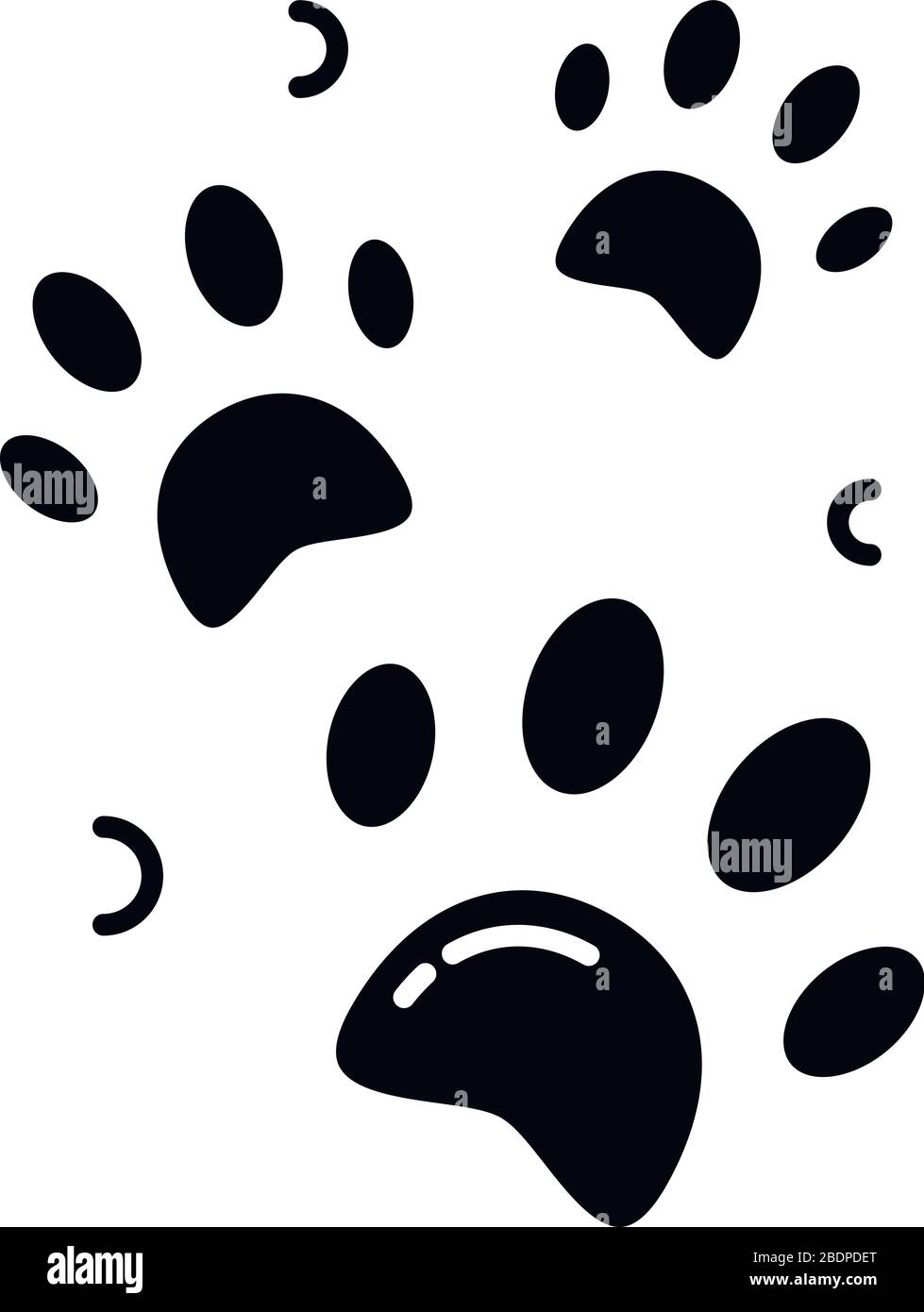 La zampa PET stampa l'icona del glifo nero. Impronte animali. Sentiero per cani. Traccia dei gradini del gatto. Orso pegno. Piede cucciolo. Servizio veterinario. Silhouette Illustrazione Vettoriale