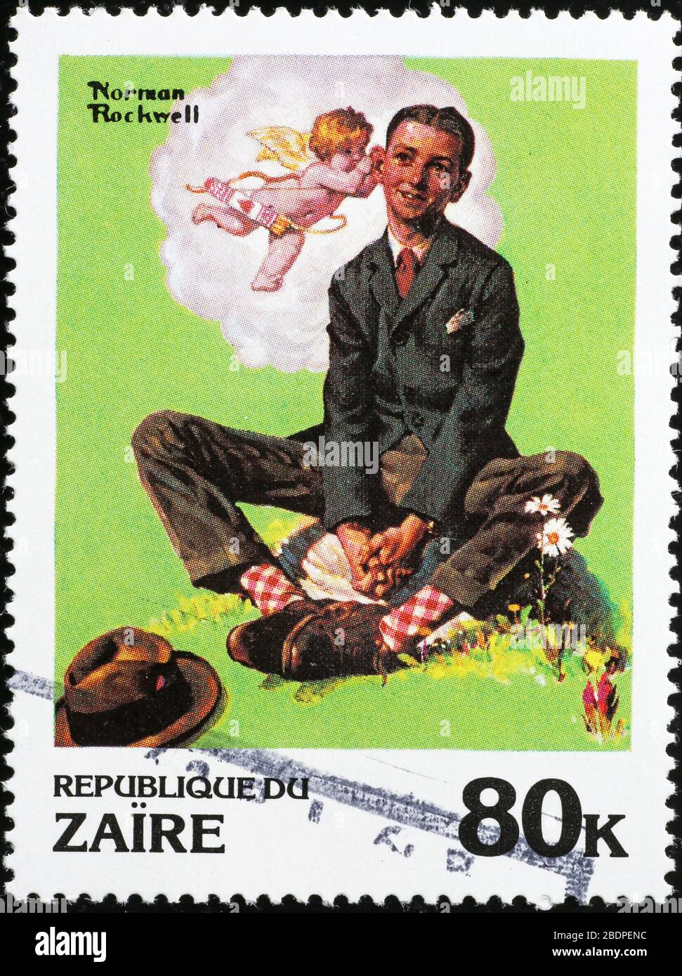 Giovane innamorato di Norman Rockwell su francobollo Foto Stock