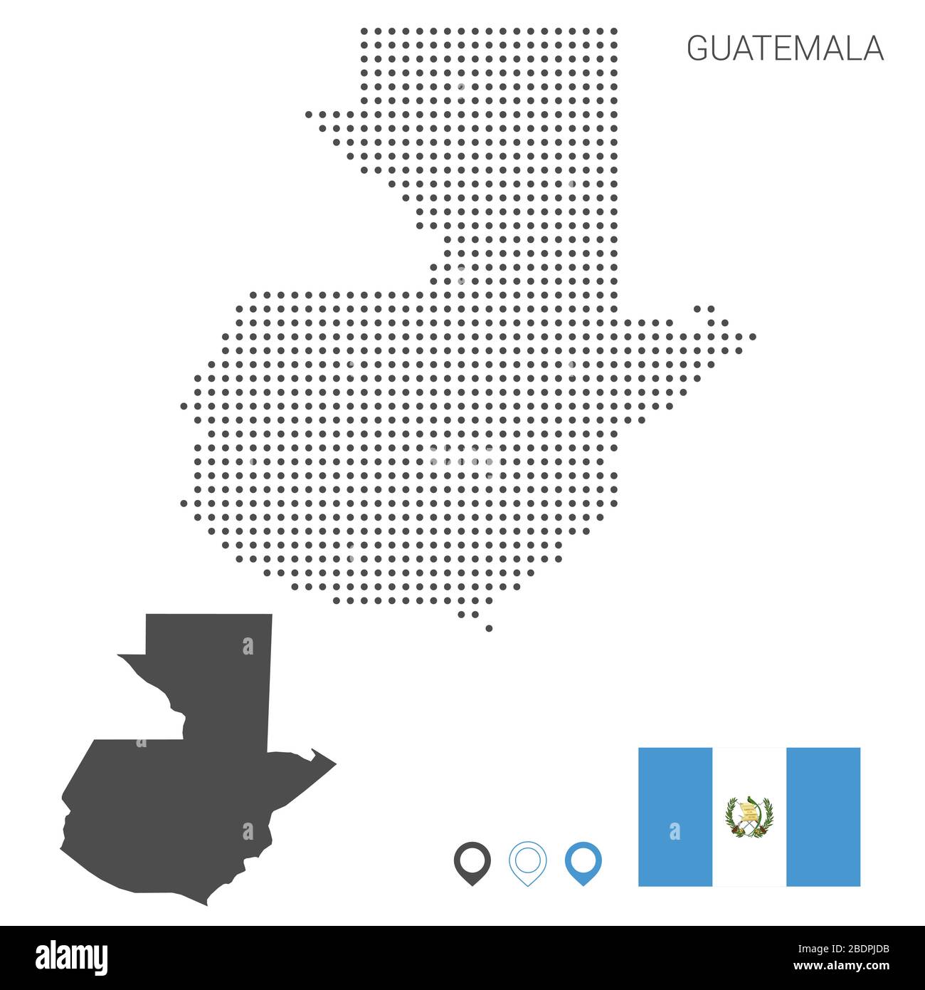 Mappa del Guatemala punteggiata su sfondo bianco vettore isolato. Illustrazione per la progettazione di tecnologie o infografiche. Isolato su sfondo bianco. Illustrazione Vettoriale