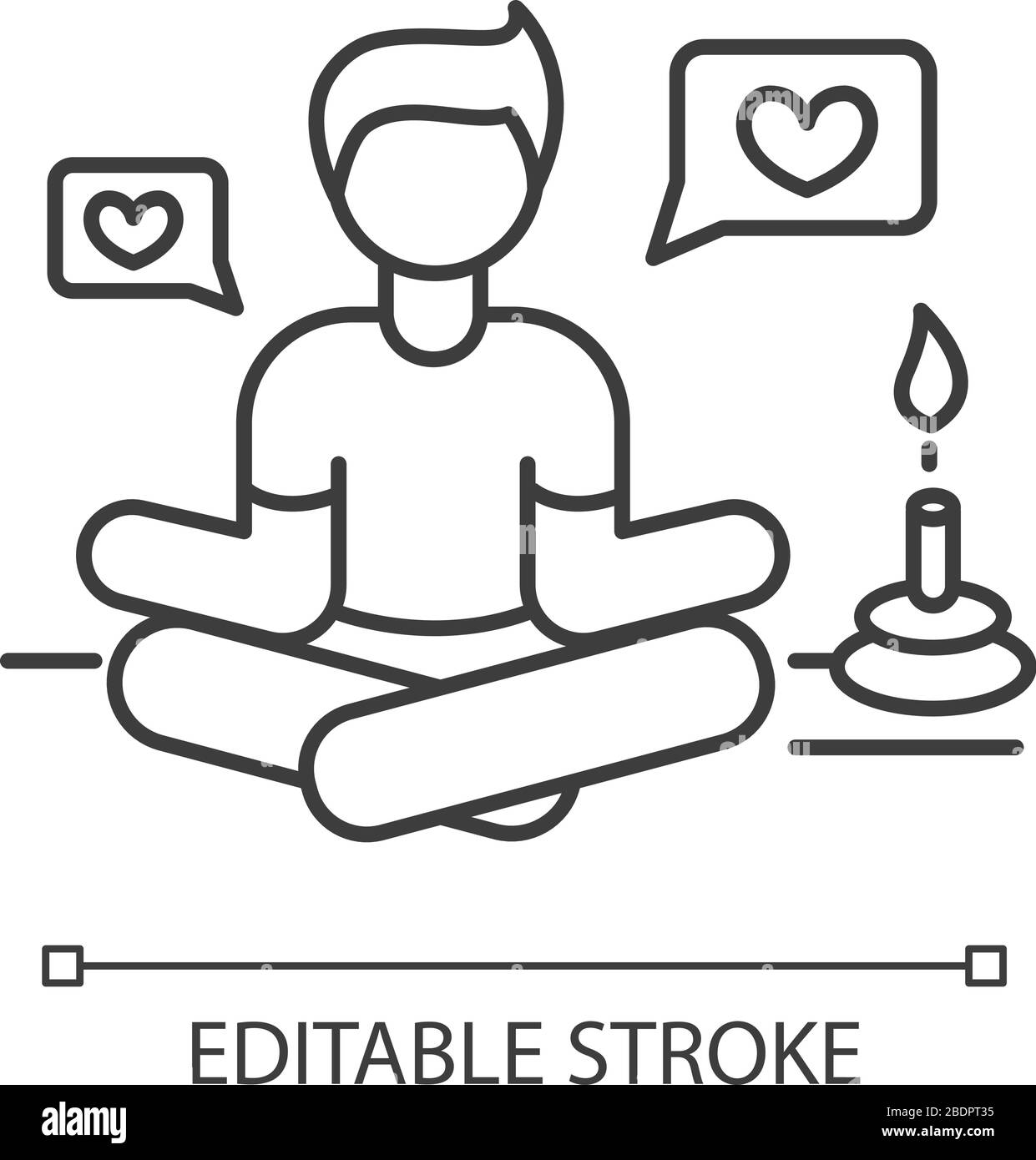 Icona lineare perfetta pixel guru dello stile di vita. Persona in meditazione posa ottenere piace. Riduzione delle sollecitazioni. Illustrazione personalizzabile a linee sottili. Simbolo contorno Illustrazione Vettoriale