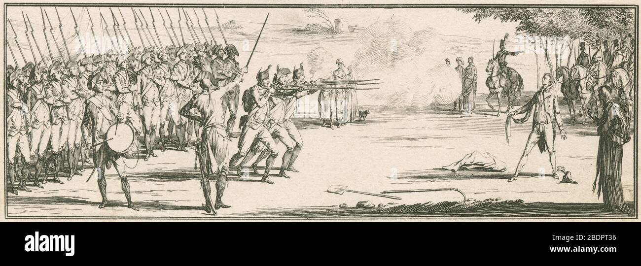 Incisione antica, morte del generale Charette a Nantes. François Athanase de Charette de la Contrie (1763-1796) è stato un . FONTE: INCISIONE ORIGINALE Foto Stock